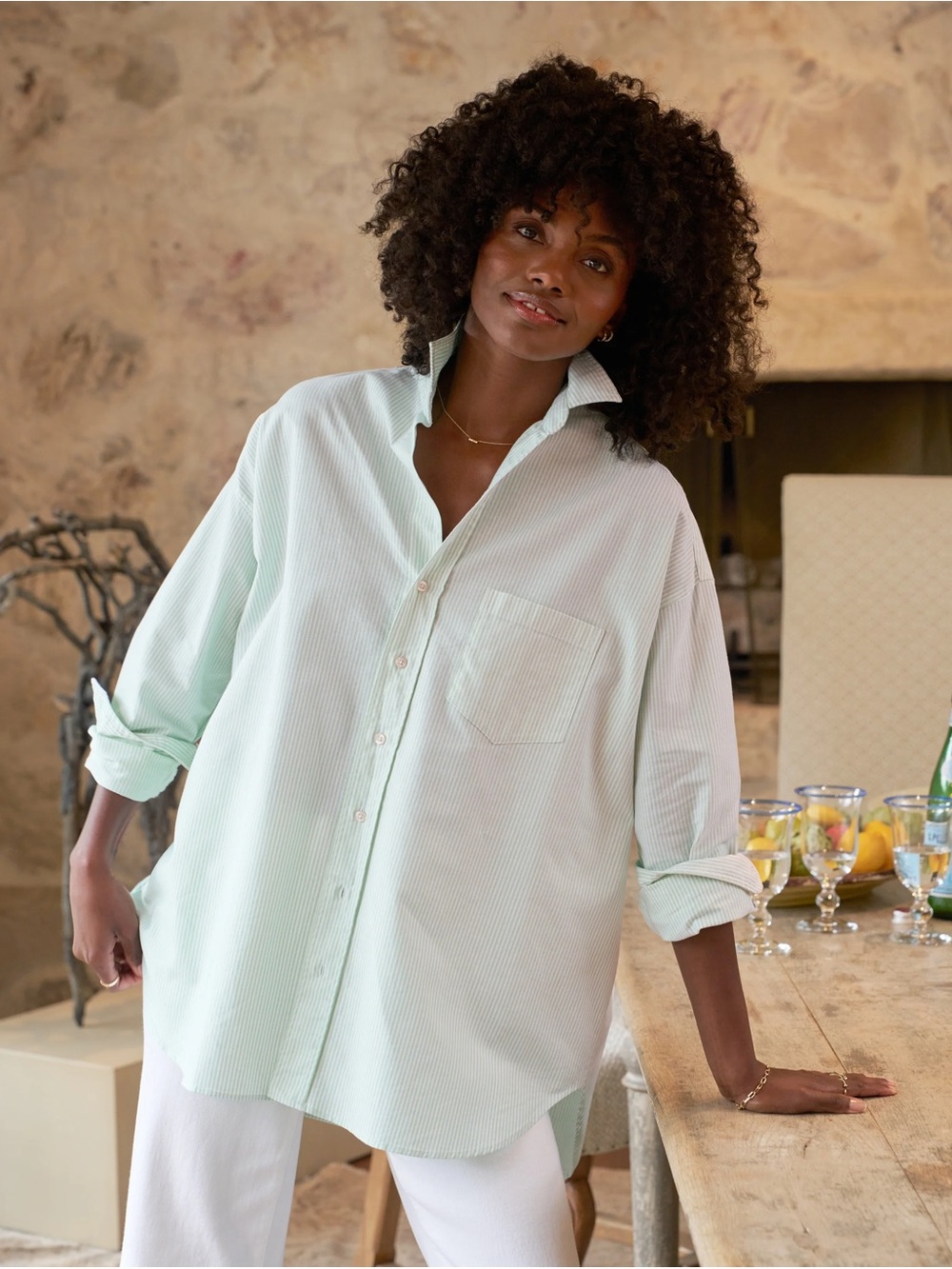 Frank & Eileen - Shirley Mint Stripe Oversized Button-Up NWOT